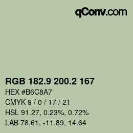 Color code: RGB 182.9 200.2 167 | qconv.com
