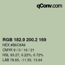 Color code: RGB 182.9 200.2 169 | qconv.com