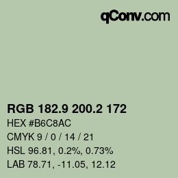 Color code: RGB 182.9 200.2 172 | qconv.com