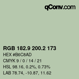 Color code: RGB 182.9 200.2 173 | qconv.com