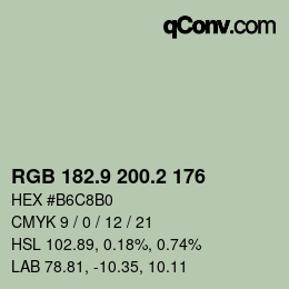 カラーコード: RGB 182.9 200.2 176 | qconv.com