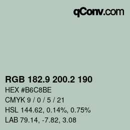 Color code: RGB 182.9 200.2 190 | qconv.com