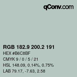 Color code: RGB 182.9 200.2 191 | qconv.com
