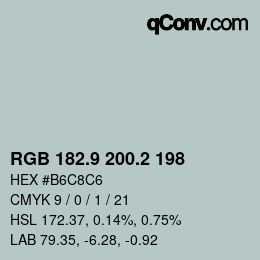 Color code: RGB 182.9 200.2 198 | qconv.com