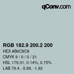 Color code: RGB 182.9 200.2 200 | qconv.com