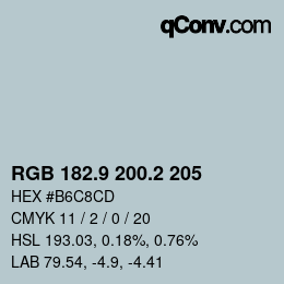 Color code: RGB 182.9 200.2 205 | qconv.com