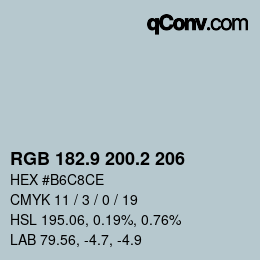 Color code: RGB 182.9 200.2 206 | qconv.com