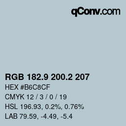 Color code: RGB 182.9 200.2 207 | qconv.com