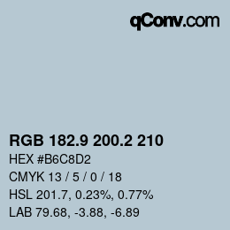 Color code: RGB 182.9 200.2 210 | qconv.com
