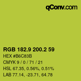 カラーコード: RGB 182.9 200.2 59 | qconv.com