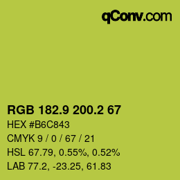 カラーコード: RGB 182.9 200.2 67 | qconv.com