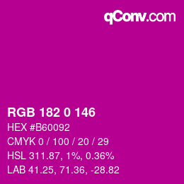 Color code: RGB 182 0 146 | qconv.com