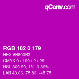 Color code: RGB 182 0 179 | qconv.com
