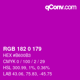 Color code: RGB 182 0 179 | qconv.com