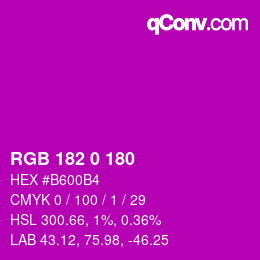 Color code: RGB 182 0 180 | qconv.com