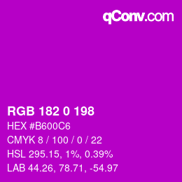 Color code: RGB 182 0 198 | qconv.com