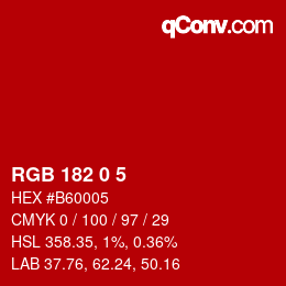 Color code: RGB 182 0 5 | qconv.com