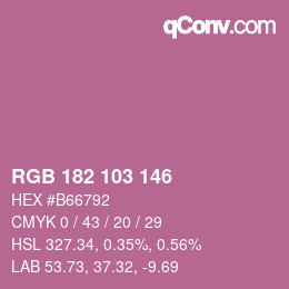 Color code: RGB 182 103 146 | qconv.com