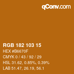 Color code: RGB 182 103 15 | qconv.com