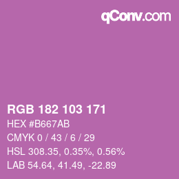 カラーコード: RGB 182 103 171 | qconv.com