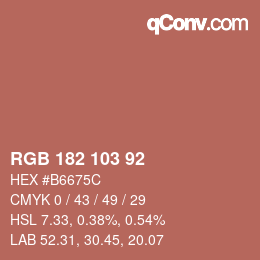 Color code: RGB 182 103 92 | qconv.com