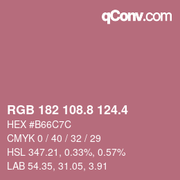 カラーコード: RGB 182 108.8 124.4 | qconv.com