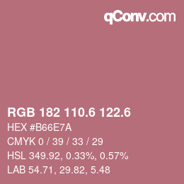 カラーコード: RGB 182 110.6 122.6 | qconv.com