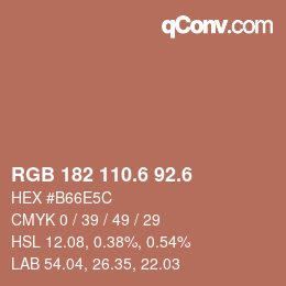 カラーコード: RGB 182 110.6 92.6 | qconv.com