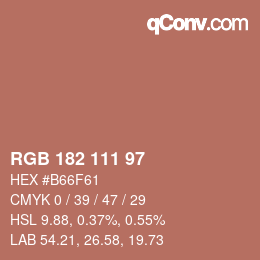 Color code: RGB 182 111 97 | qconv.com