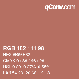 Color code: RGB 182 111 98 | qconv.com