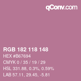 カラーコード: RGB 182 118 148 | qconv.com