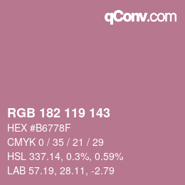 颜色代码: RGB 182 119 143 | qconv.com