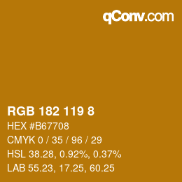 Color code: RGB 182 119 8 | qconv.com