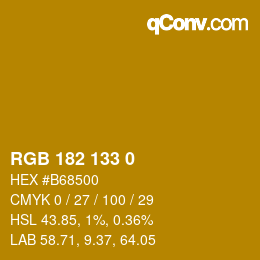 Color code: RGB 182 133 0 | qconv.com