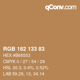 颜色代码: RGB 182 133 83 | qconv.com