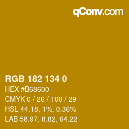 Color code: RGB 182 134 0 | qconv.com