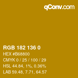 Color code: RGB 182 136 0 | qconv.com