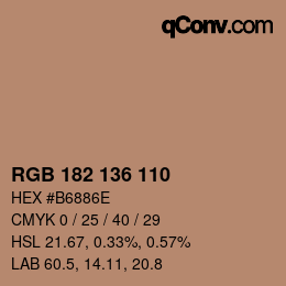 颜色代码: RGB 182 136 110 | qconv.com