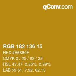 Color code: RGB 182 136 15 | qconv.com