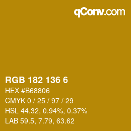 Color code: RGB 182 136 6 | qconv.com