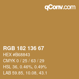 Color code: RGB 182 136 67 | qconv.com