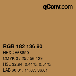 Color code: RGB 182 136 80 | qconv.com