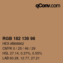 Color code: RGB 182 136 98 | qconv.com