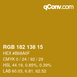 Color code: RGB 182 138 15 | qconv.com