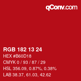 カラーコード: RGB 182 13 24 | qconv.com