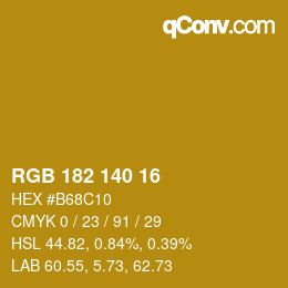 Color code: RGB 182 140 16 | qconv.com