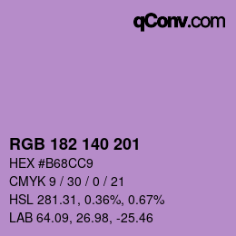 Color code: RGB 182 140 201 | qconv.com