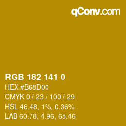 Color code: RGB 182 141 0 | qconv.com