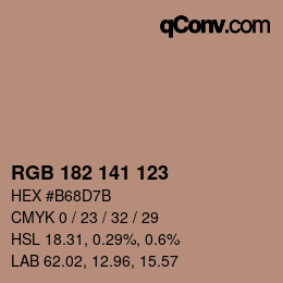 Color code: RGB 182 141 123 | qconv.com