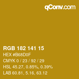 Color code: RGB 182 141 15 | qconv.com